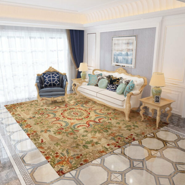 160*230CM No Pile Yellow Traditional Floral Carpets for the Bedroom Living Room Hall