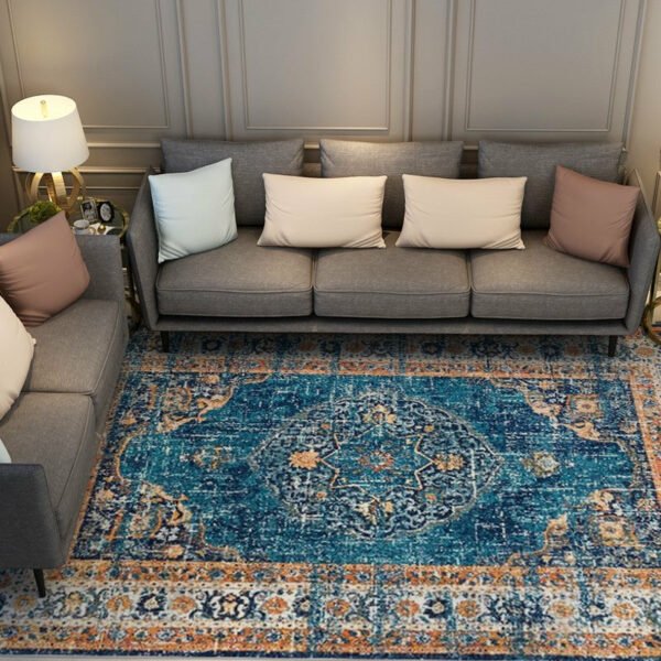 Blue Orange Shaggy Traditional Patterned Retro Rugs for Office Bedroom and Living Room - Image 3