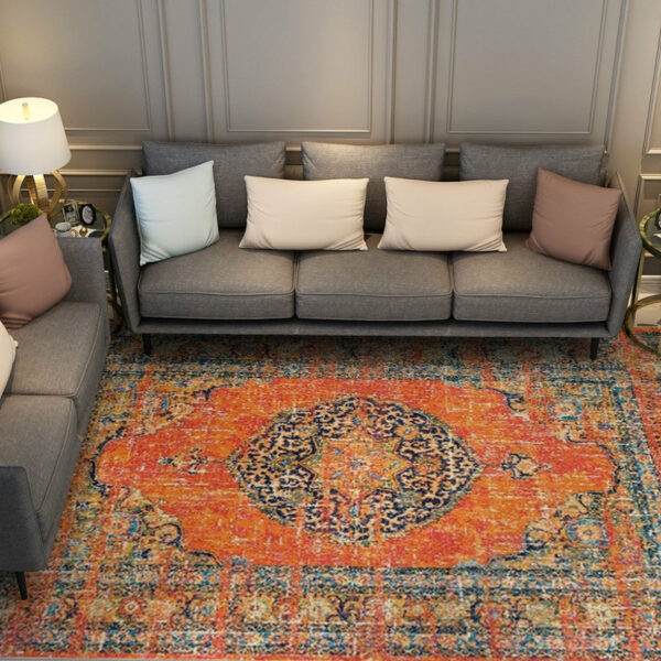 Blue Orange Shaggy Traditional Patterned Retro Rugs for Office Bedroom and Living Room - Image 6