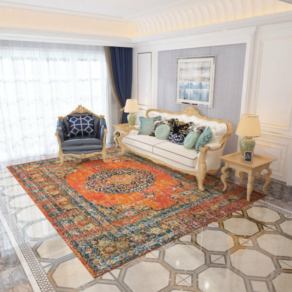 Blue Orange Shaggy Traditional Patterned Retro Rugs for Office Bedroom and Living Room - Image 7