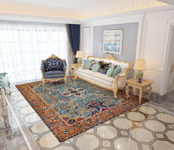 Atmospheric  Beautiful Yellow Blue Traditional Plush Vintage Rugs for Living Room Dining Room Bedroom Hall