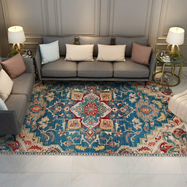 Red and Blue Shaggy Patterned Retro Traditional Rugs for the Living Room Hall - Image 3