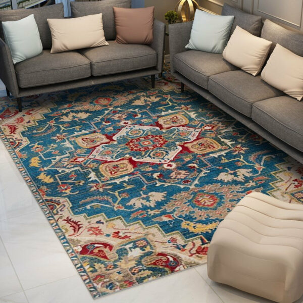 Red and Blue Shaggy Patterned Retro Traditional Rugs for the Living Room Hall - Image 4