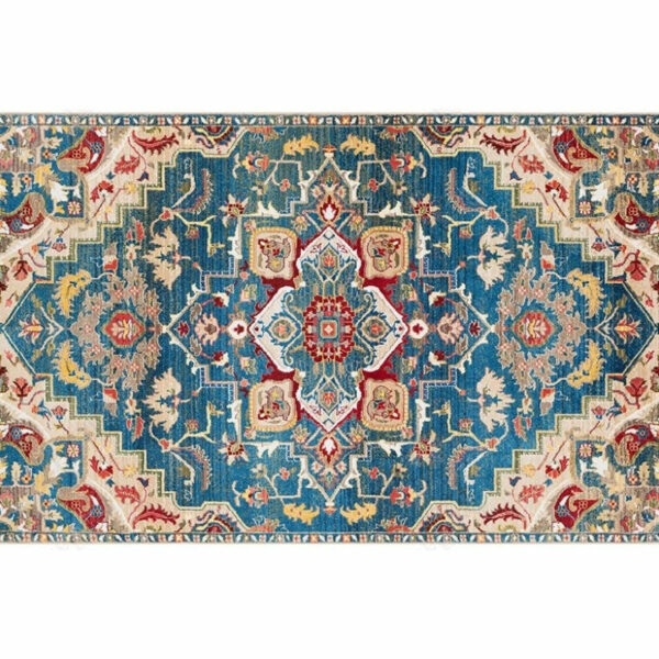 Red and Blue Shaggy Patterned Retro Traditional Rugs for the Living Room Hall - Image 2
