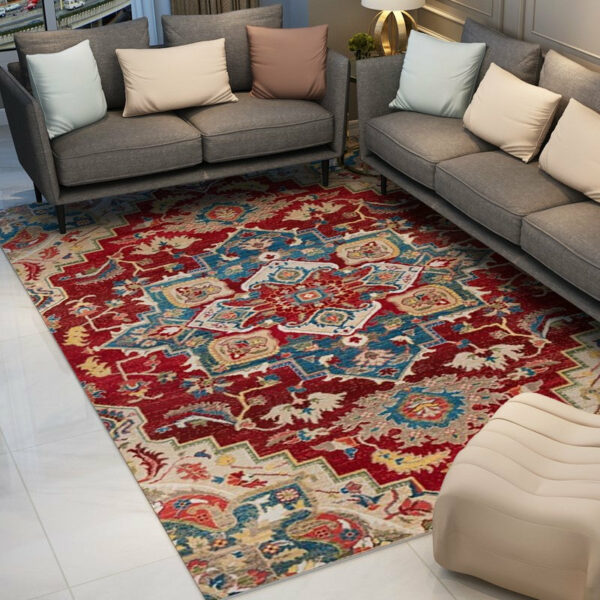 Red and Blue Shaggy Patterned Retro Traditional Rugs for the Living Room Hall - Image 7