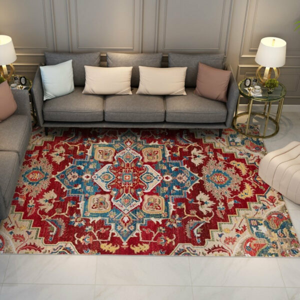 Red and Blue Shaggy Patterned Retro Traditional Rugs for the Living Room Hall - Image 6
