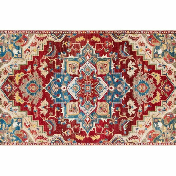 Red and Blue Shaggy Patterned Retro Traditional Rugs for the Living Room Hall - Image 5