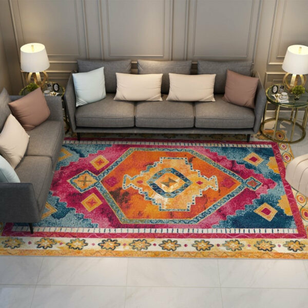 Pretty Polyester Colourful Traditional Plush Vintage Rugs for Living Room Dining Room Bedroom Hall