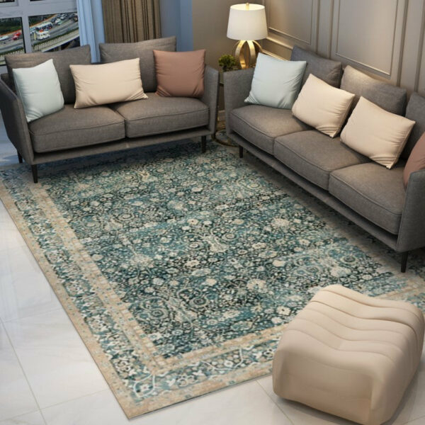 Green Shaggy Traditional Vintage Patterned Area Rug for the Living Room Hall