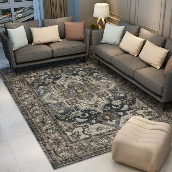 Brown Pretty Traditional Floral Vintage Shaggy Area Rugs Floor Mat for Living Room Hall Office - Image 3