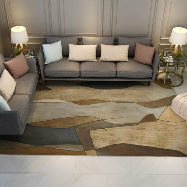 Brown Contemporary Abstract Geometric Rugs Floormat for Living Room Bedroom Office Hall