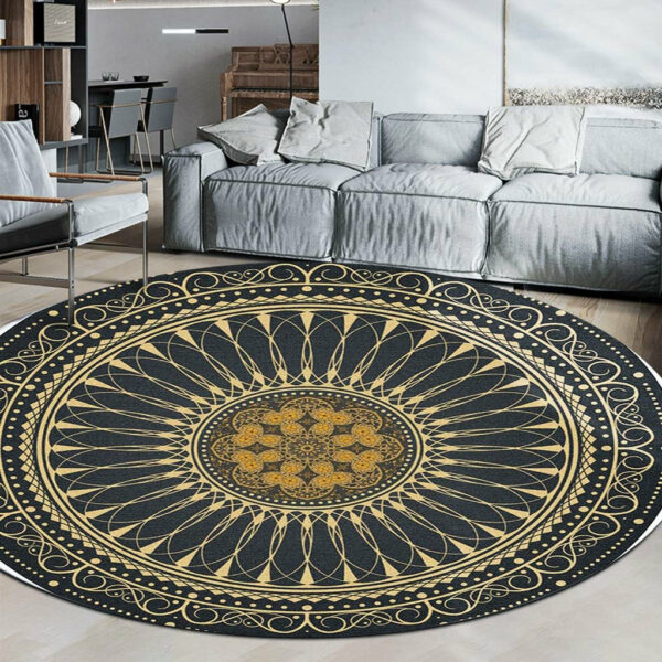 Yellow Green Round Vintage Style 3D Flower Patterned Rugs Living Room Bedroom Office Anti-slip Area Floor Mats - Image 4