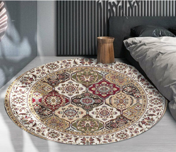 Brown Round Vintage Style Printed Patterned Rugs Living Room Bedroom Office Anti-slip Area Floor Mats - Image 3