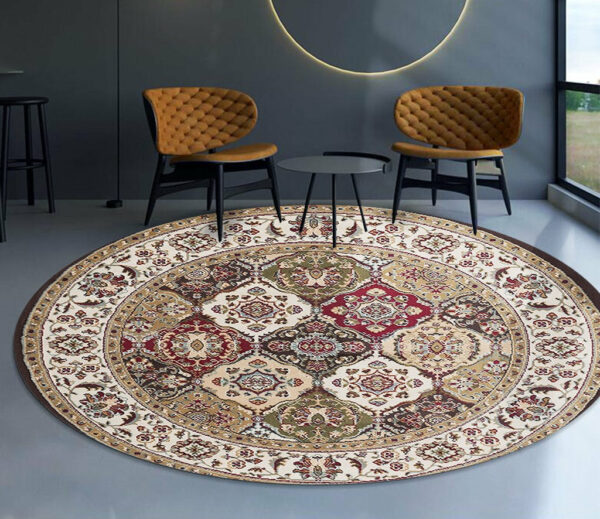 Brown Round Vintage Style Printed Patterned Rugs Living Room Bedroom Office Anti-slip Area Floor Mats - Image 2