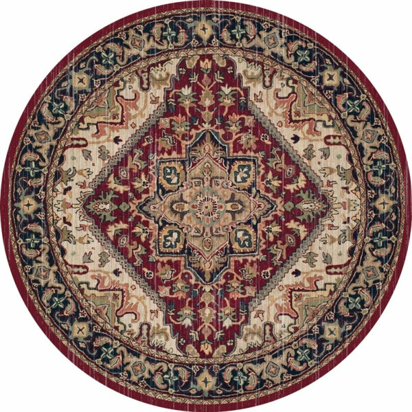 Beautiful Red Round Printed Patterned Vintage Style Rugs Living Room Bedroom Office Anti-slip Area Floor Mats