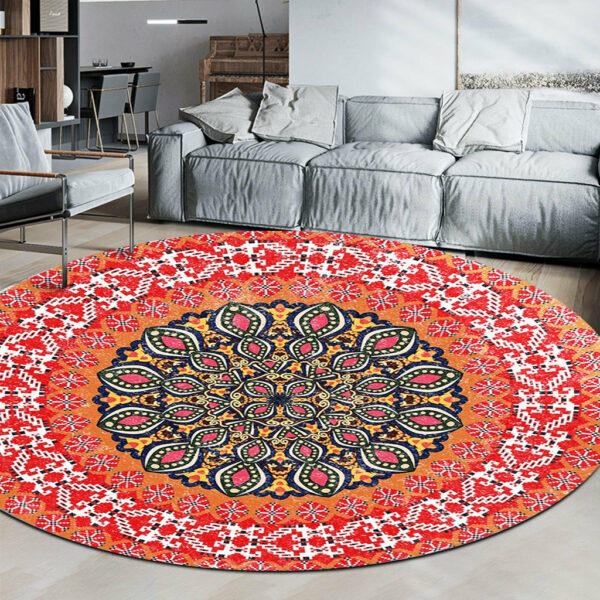 Quality Round Orange Patterned Vintage Style Rugs Living Room Bedroom Office Anti-slip Area Floor Mats - Image 4