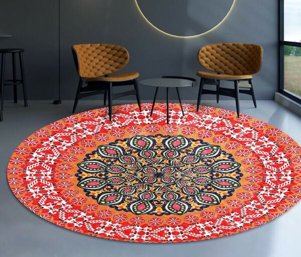 Quality Round Orange Patterned Vintage Style Rugs Living Room Bedroom Office Anti-slip Area Floor Mats - Image 2