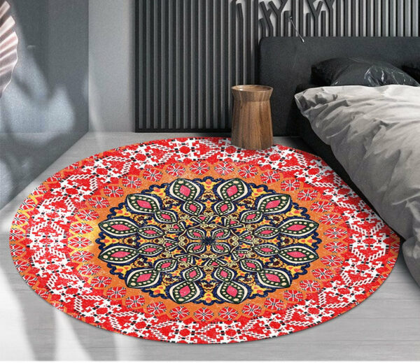 Quality Round Orange Patterned Vintage Style Rugs Living Room Bedroom Office Anti-slip Area Floor Mats - Image 3