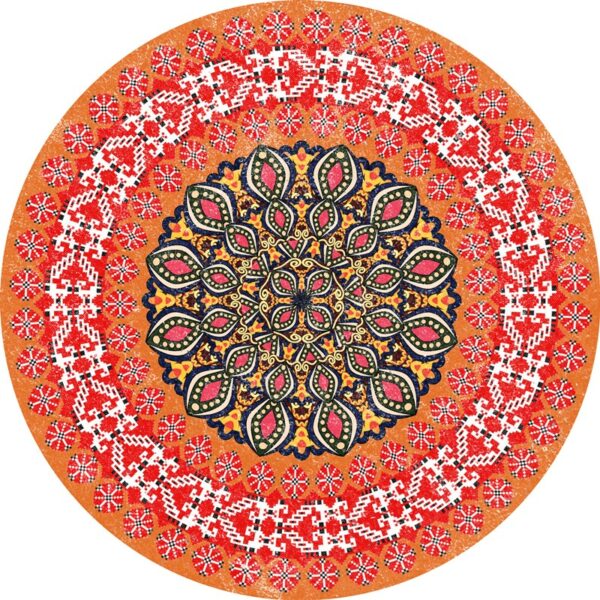 Quality Round Orange Patterned Vintage Style Rugs Living Room Bedroom Office Anti-slip Area Floor Mats