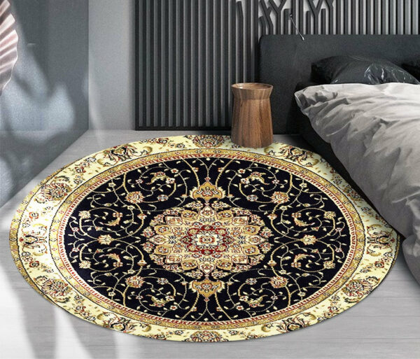 Quality Round Yellow Printed Patterned Vintage Style Rugs Living Room Bedroom Office Anti-slip Area Floor Mats - Image 3