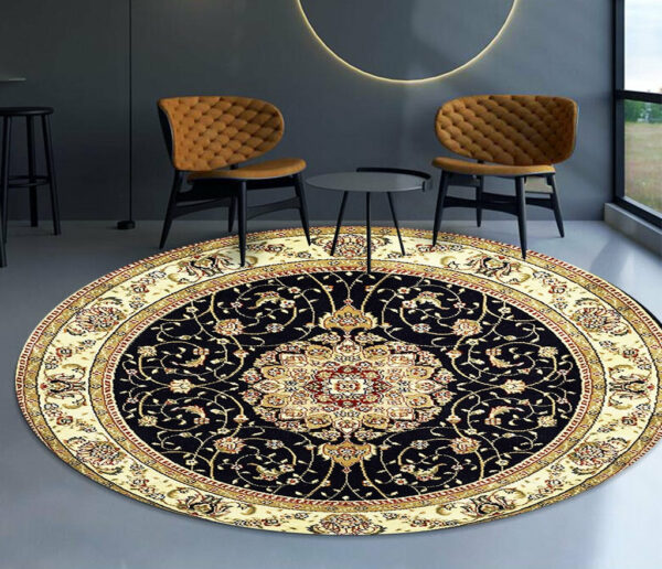 Quality Round Yellow Printed Patterned Vintage Style Rugs Living Room Bedroom Office Anti-slip Area Floor Mats - Image 2