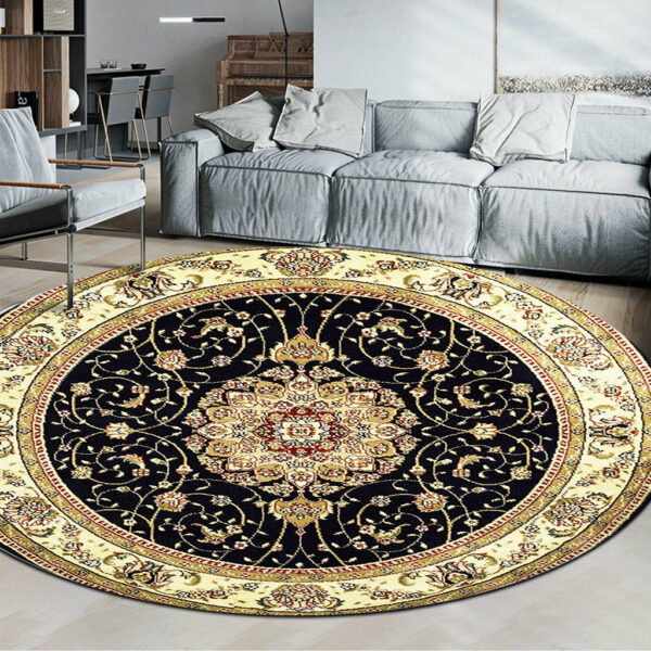 Quality Round Yellow Printed Patterned Vintage Style Rugs Living Room Bedroom Office Anti-slip Area Floor Mats - Image 4