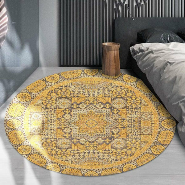 Yellow Round 3D  Vintage Traditional Style Patterned Printed Rugs Living Room Bedroom Office Anti-slip Area Floor Mats - Image 3