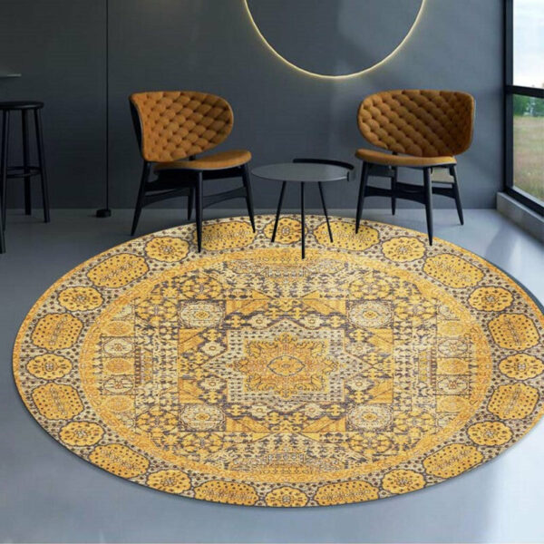 Yellow Round 3D  Vintage Traditional Style Patterned Printed Rugs Living Room Bedroom Office Anti-slip Area Floor Mats - Image 2