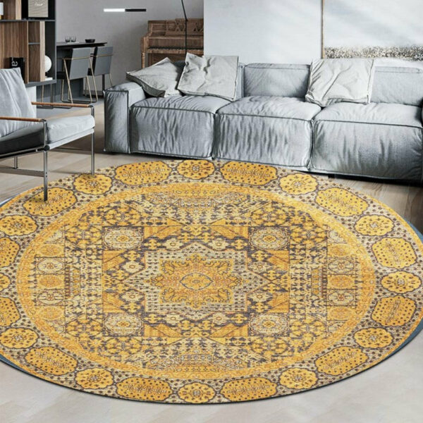 Yellow Round 3D  Vintage Traditional Style Patterned Printed Rugs Living Room Bedroom Office Anti-slip Area Floor Mats - Image 4
