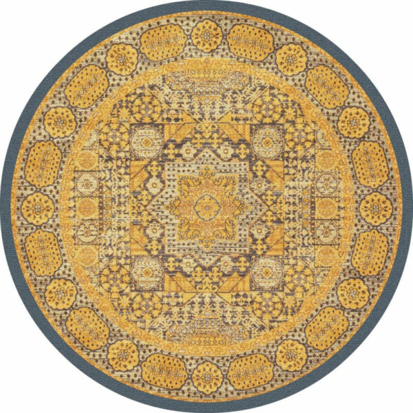 Yellow Round 3D  Vintage Traditional Style Patterned Printed Rugs Living Room Bedroom Office Anti-slip Area Floor Mats