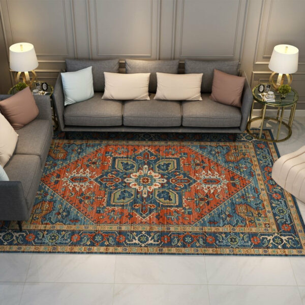 Traditional Quality Orange Blue Printed Pattern Faux Cashmere Vintage Area Rugs Floor Mat for Living Room Hall Office - Image 2