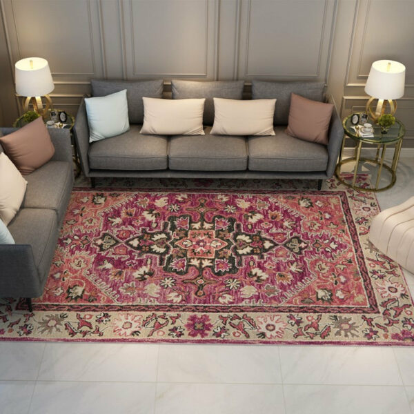 Pink Pretty Printed Pattern Polyester Vintage Area Rugs Floor Mat for Living Room Hall Office
