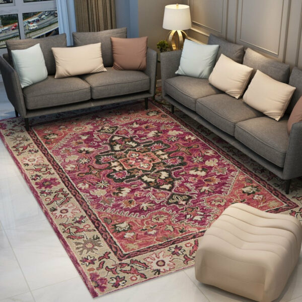 Pink Pretty Printed Pattern Polyester Vintage Area Rugs Floor Mat for Living Room Hall Office - Image 3