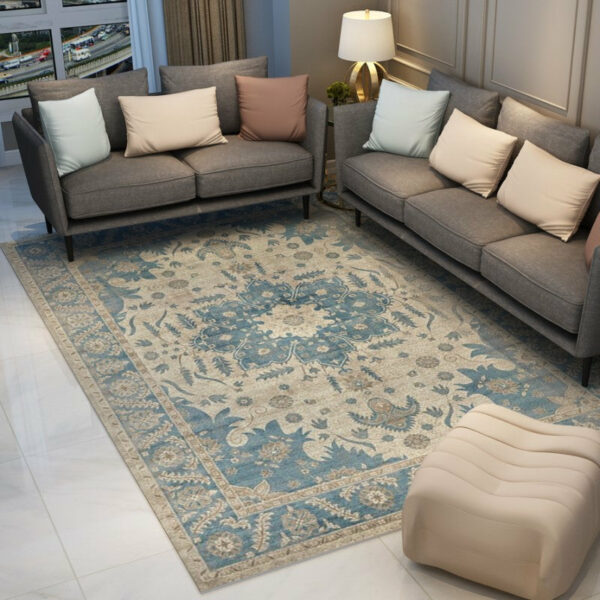 Quality Blue Floral Pattern Traditional Polyester Vintage Area Rugs Floor Mat for Living Room Hall Office - Image 3