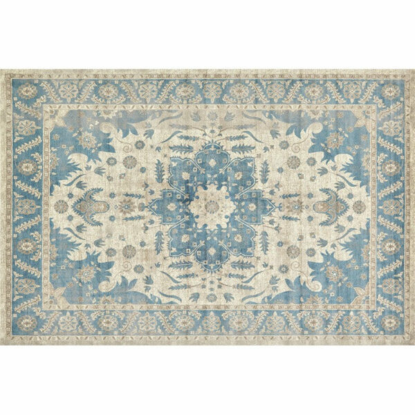 Quality Blue Floral Pattern Traditional Polyester Vintage Area Rugs Floor Mat for Living Room Hall Office - Image 2