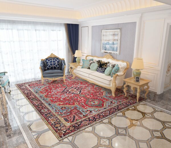 Red Traditional Printed Pattern Polyester Vintage Area Rugs Floor Mat for Living Room Hall Office - Image 2