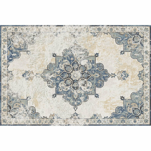 Blue White Traditional Printed Pattern Polyester Vintage Area Rugs Floor Mat for Living Room Hall Office - Image 2