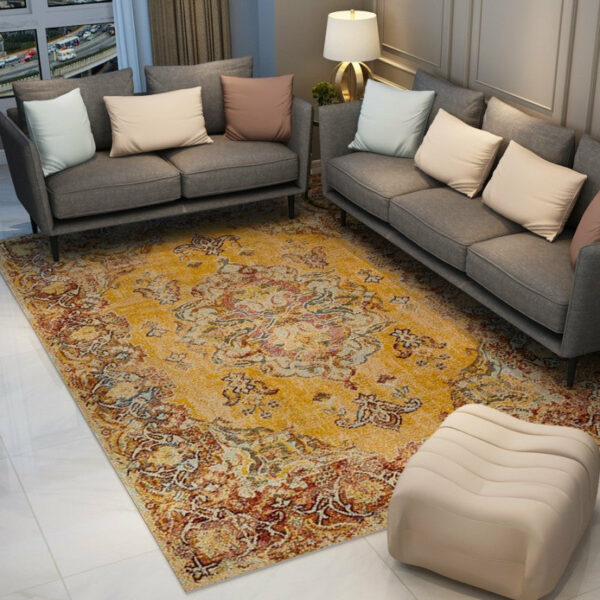 Bright Yellow Traditional Printed Pattern Vintage Area Rugs Floor Mat for Living Room Hall Office - Image 3