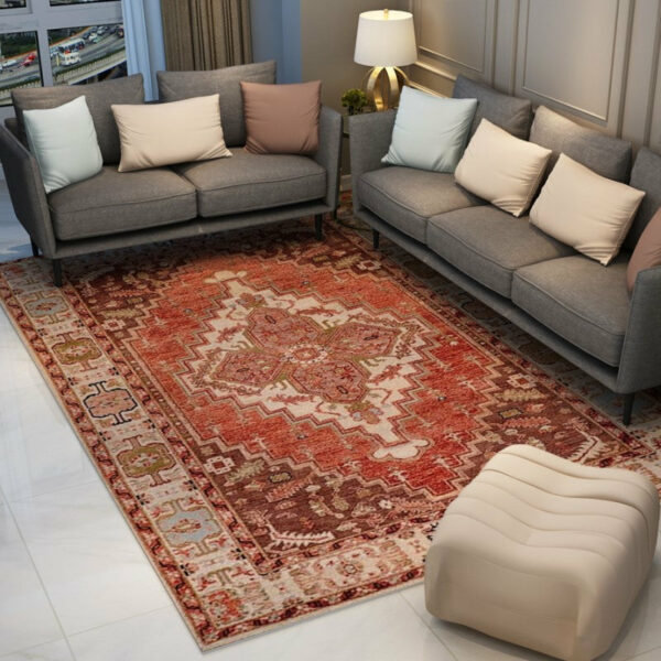 Beautiful Vintage Orange Brown Quality Polyester Printed Pattern Traditional Area Rugs Floor Mat for Living Room Hall Office - Image 3