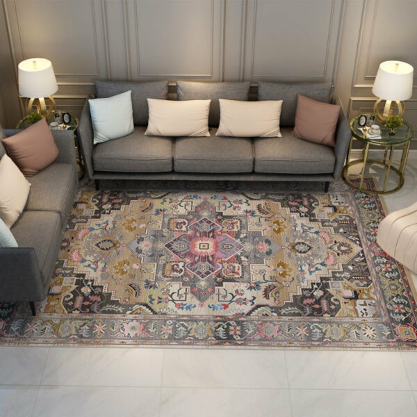 Grey Printed Pattern Vintage Polyester Traditional Area Rugs Floor Mat for Living Room Hall Office - Image 3