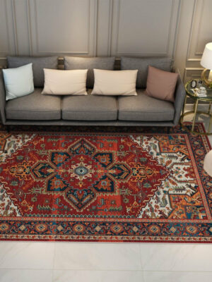 Red Area Rugs Floor Mat Patterned Vintage Traditional Polyester for Living Room Bedroom Hall Office