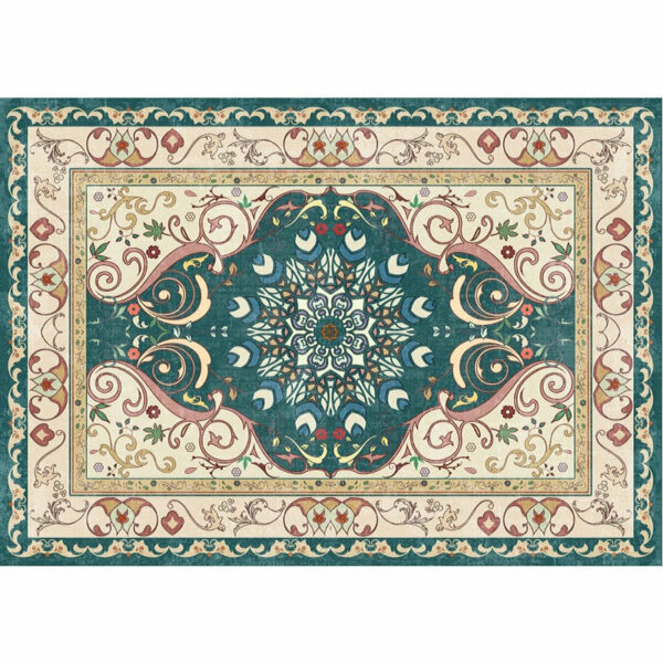 Green Floral Patterned Area Rugs Traditional Vintage Floor Mat Polyester for Bedroom Hall Office Living Room - Image 2
