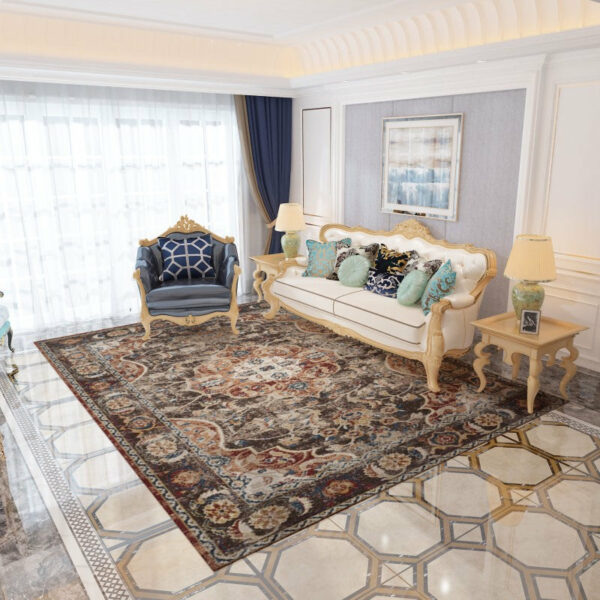Brown Traditional Floral Patterned Area Rugs Vintage Floor Mat Polyester for Bedroom Hall Office Living Room - Image 2