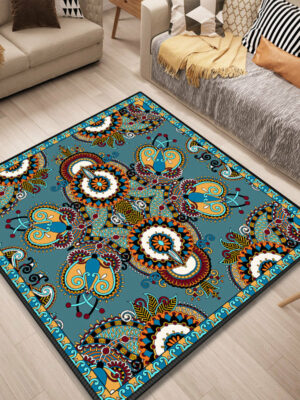 Traditional Retro Patterned Green Square Polyester Carpets Floral Area Rugs for Dining Room Living Room Bedroom Office Hall
