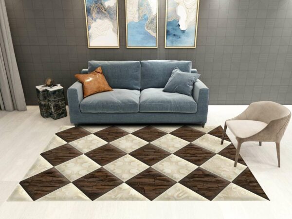 Brown White Diamond Pattern Modern Contemporary Simple Geometric Rugs For Living Room Dining Room Bedroom