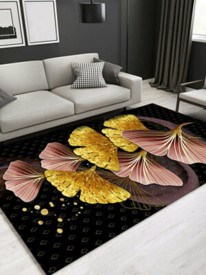 Red And Yellow Ginkgo Leaves Pattern Modern Area Rug For Living Room Hall Office Bedroom