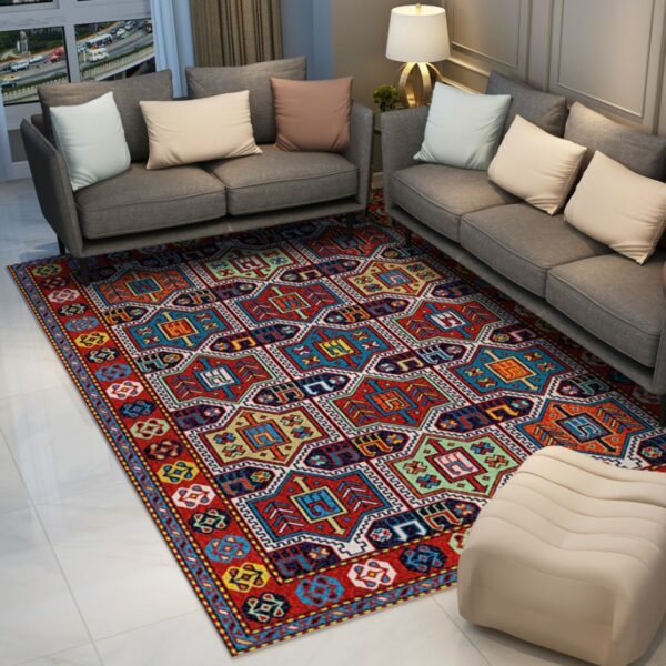 Red Retro Floral Traditional Vintage Area Rugs Polyester Floor Mat for Living Room Hall Office Bedroom - Image 3