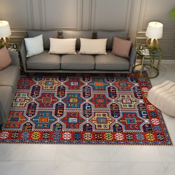 Red Retro Floral Traditional Vintage Area Rugs Polyester Floor Mat for Living Room Hall Office Bedroom - Image 2