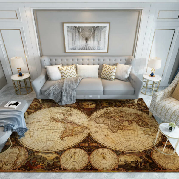 Vintage Map Pattern Rugs for Bedroom Living room