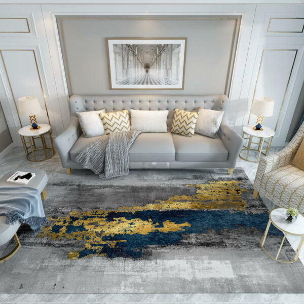 Blue Grey Abstract Rugs for Living Room Dining Room Bedroom Hall